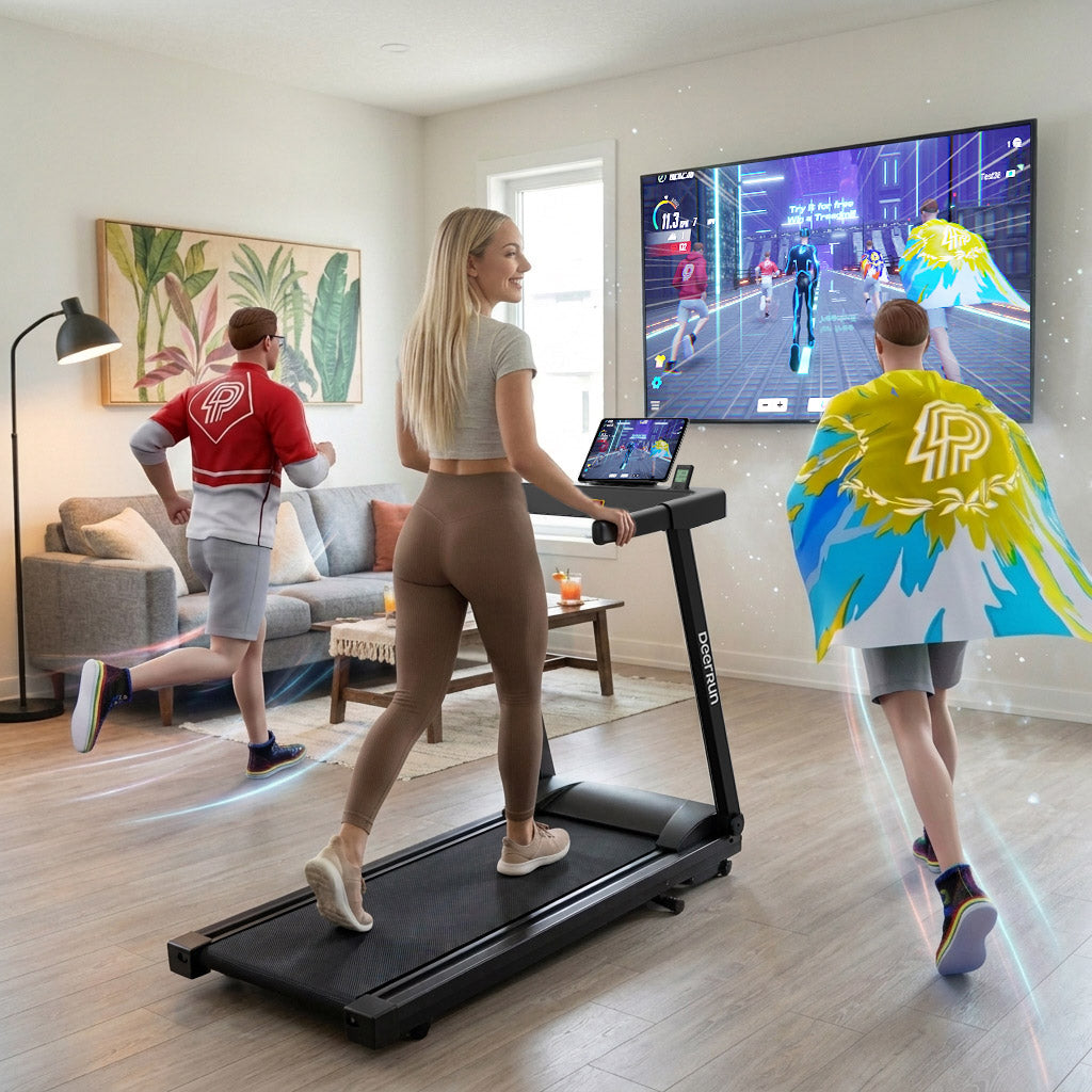 DeerRun All-New 2026 A1 Pro Move+ Smart Foldable Treadmill with 6% Incline & NFC | 350 lbs, 10 mph, Black